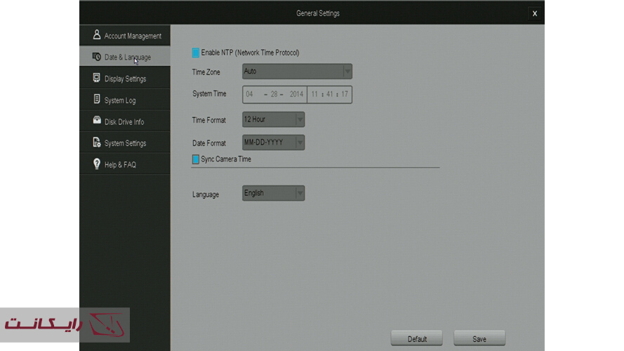 نظیمات تاریخ و زمان و تنظیمات زبان NVR 